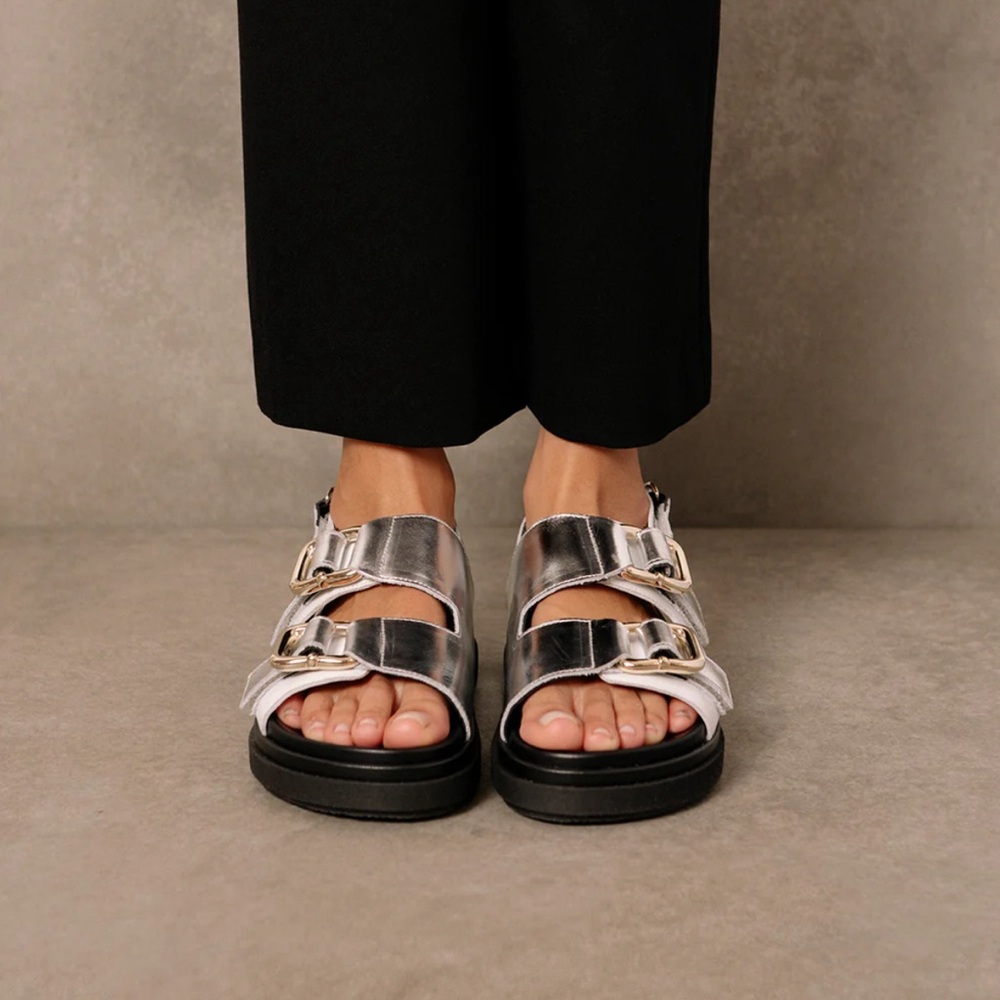 ALOHAS Harper Shimmer Silver White Sandals